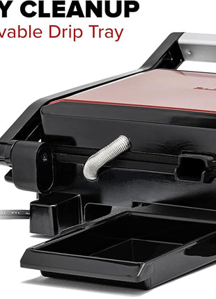 OVENTE Electric Indoor Panini Press Grill and Sandwich Maker with Non-Stick Coated Plates, Cool-Touch Handle and Removable Drip Tray, Opens 180 Degrees to Fit Any Type or Size of Food, Red GP0540R