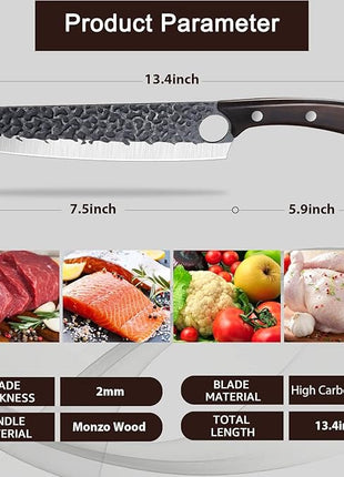 Purple Dragon Butcher Knife Meat Cleaver 7.5 Inch Hand forged Chef Knife Japan High Carbon Steel Knife for Meat Vegetable Full Tang Long Handle Sharp Carving Knife