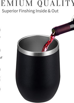 MEWAY 12oz Wine Tumbler Mix Color 12 Pack Bulk Gifts for Women, Vacuum Stainless Steel Travel Mug with Lid,Insulated Stemless Wine Cup Glass for Coffee,Cocktails,Drinks(Mix,Set of 12)