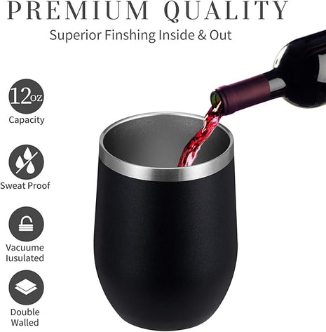 MEWAY 12oz Wine Tumbler Mix Color 12 Pack Bulk Gifts for Women, Vacuum Stainless Steel Travel Mug with Lid,Insulated Stemless Wine Cup Glass for Coffee,Cocktails,Drinks(Mix,Set of 12)