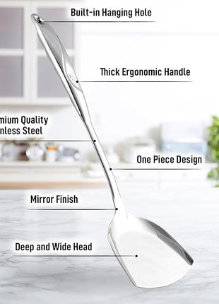 Zulay Kitchen Stainless Steel Wok Spatula - 14.8” Heat-Resistant Metal Turner for Stir-Fry, Sauté & Grilling - Durable, Rust-Proof & Dishwasher Safe Kitchen Utensil for Everyday Use