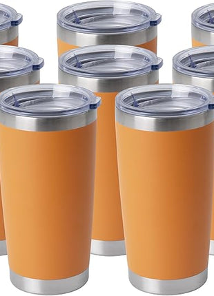HASLE OUTFITTERS 20oz Stainless Steel Tumblers Bulk, Insulated Travel Cup with Lid, Double Wall Vacuum Coffee Mug for Cold & Hot Drinks 8 Pack, Orange