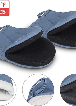 1 Pair Short Oven Mitts, Heat Resistant Silicone Kitchen Mini Oven Mitts for 500 Degrees, Non-Slip Grip Surfaces and Hanging Loop Gloves, Baking Grilling Barbecue Microwave Machine Washable (Sky Blue)