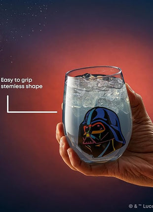 JoyJolt Star Wars Cosmic Color Stemless Drinking Glasses, 19oz Glass Cups ft Darth Vader, Stormtrooper, Boba Fett, R2-D2 - Star Wars Kitchen Glasses Set of 4, Gifts for Men, Women & Adults
