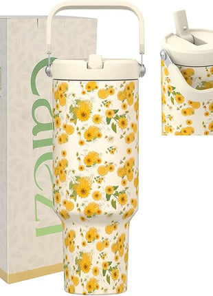 40oz Tumbler with Handle and Straw, Vacuum Insulated Tumblers with Flip Straw and Top Handle, Reusable Insulated Cup for Home, Outdoors, Leakproof, Fits in Cup Holder, Cold for 30 Hours