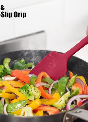 600°F Heat Resistant Silicone Spatula, Doosu High Temp Flexible Kitchen Rubber Bowl Scrapers Food Grade Seamless Baking Supplies Scratch-Proof for Scraping Non-Stick Pans (Red, 11.4in)