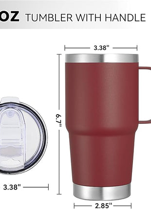 VEGOND 20 oz Tumbler Bulk with Handle Lid and Straw, Stainless Steel Insulated Travel Coffee Mug Set, Spill Proof Double Wall Metal Tumblers Cups, Wine Red 6 Pack