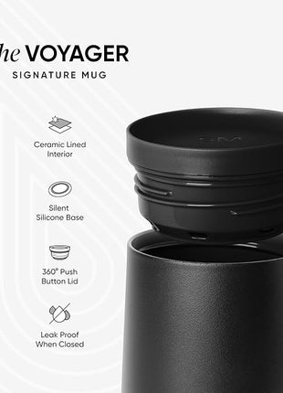 Simple Modern Voyager Signature Mug | Travel Coffee Tumbler with 360° Lid and Handle | Ceramic-Lined Insulated Stainless Steel Iced Cold Brew Cup | 12oz, Almond Birch