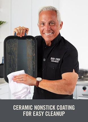 DASH Zakarian 11 Inch Small Nonstick Cast Iron Skillet with Pour Spouts for Searing, Baking, Grilling, Roasting and More - Cranberry