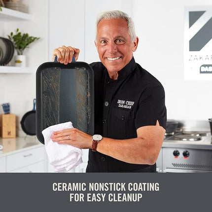 DASH Zakarian 11 Inch Small Nonstick Cast Iron Skillet with Pour Spouts for Searing, Baking, Grilling, Roasting and More - Cranberry