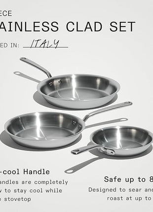 Made In Cookware - 3-Piece (Includes 8",10",12") Stainless Frying Pan Set - 5 Ply Stainless Clad - Professional Cookware - Crafted in USA - Induction Compatible