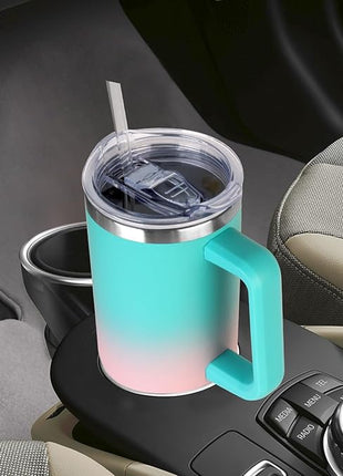 SYACOT 40 oz Tumbler with Handle and Straw Stainless Steel Insulated Tumbler Leak Proof Lid and Straw Lid Reusable Travel Mug Coffee Mug Cup Dishwasher Safe Keep Drinks Cold and Hot (Bubble Gum)