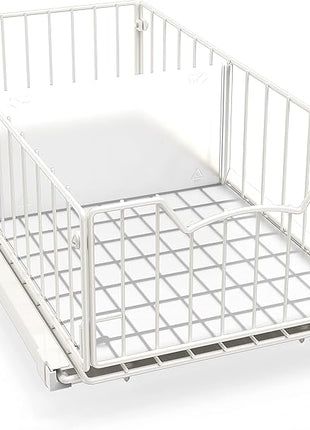 Simple Houseware Pull-Out Cabinet Sliding Basket Organizer, 17.2" D x 9.7" W x 5" H – White, Ideal for Kitchen and Bathroom Cabinet Storage, Under Sink or Pantry Organization