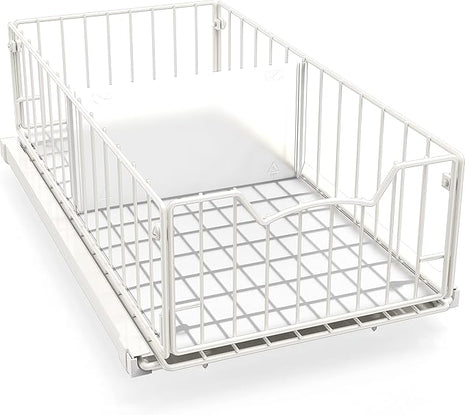 Simple Houseware Pull-Out Cabinet Sliding Basket Organizer, 17.2" D x 9.7" W x 5" H – White, Ideal for Kitchen and Bathroom Cabinet Storage, Under Sink or Pantry Organization