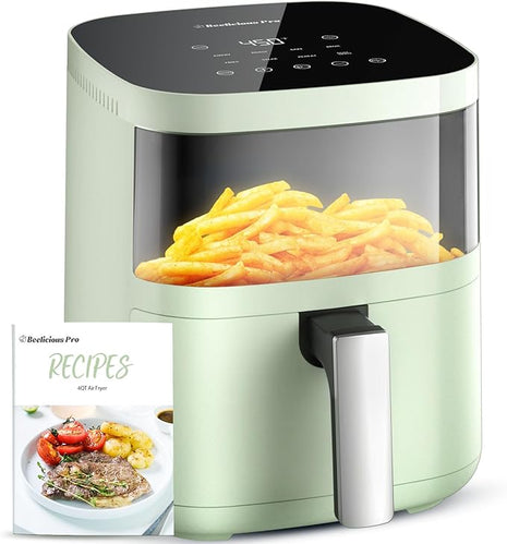 Air Fryer, Beelicious 8-in-1 Smart Compact 4QT Air Fryers, with Viewing Window, Shake Reminder, 450°F Digital Airfryer with Flavor-Lock Tech, Dishwasher-Safe & Nonstick, Light Green