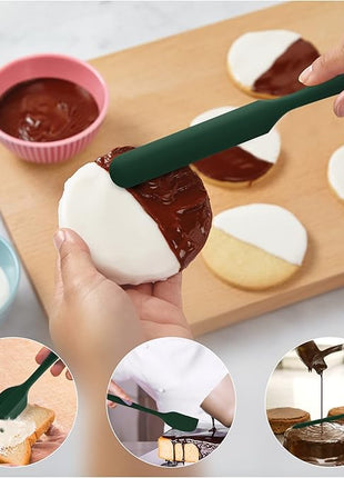 HOTEC 600℉ Heat Resistant BPA-Free Silicone Rubber Spatula Set,Kitchen Cooking Spatulas, Baking, Mixing for Non Stick Cookware, Dishwasher Safe, Dark Green Set of 5