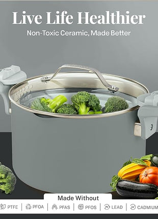 Gotham Steel 5 Quart Stock Pot Multipurpose Pasta Pot with Strainer Lid & Twist and Lock Handles, Ceramic Nonstick Cooking Pots + Pasta Strainer Lid, Spaghetti Pot, Dishwasher Safe