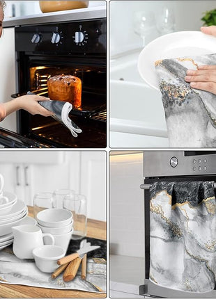 Boyiee Set of 6 Marble Kitchen Towels Gold Black Marble Tea Dish Towels 24 x 16 Inches Modern Absorbent Hand Washcloths Housewarming Gifts for Farmhouse Kitchen Bathroom Decorations