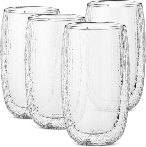 BTaT- Double Wall Glass Coffee Mugs, 4 Pack, 12 oz(350 ml), Double Glass Coffee Cups, Dotted Double Walled Glasses, Latte Glasses