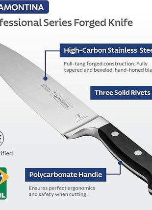Tramontina Pro Series Forged 8-Inch Chef Knife, Stain-free High-Carbon Steel Kitchen Knives for Cooking