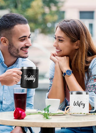 Husband and Wife Gifts, Mr & Mrs Coffee Mugs Set, Hubby and Wifey Gifts, Newlywed Gif 14oz Stainless Steel Insulated Mug(Black White)