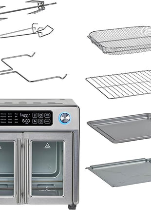 Emeril Lagasse Extra Large French Door Air Fryer Toaster Oven Combo, 24 Cooking Functions and Digital Controls, 7 Accessories Included, Stainless Steel Finish, 26QT Capacity