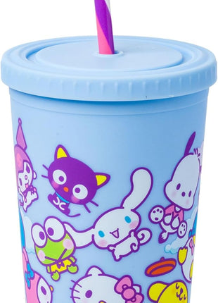 Silver Buffalo Sanrio Hello Kitty and Friends Featuring Little Twin Stars, My Melody, Kuromi, Keroppi, Chococat, Cinnamoroll, Pompompurin, Pochacco, Tuxedo Sam, Badtz-Maru Matte Plastic Tumbler, 20oz