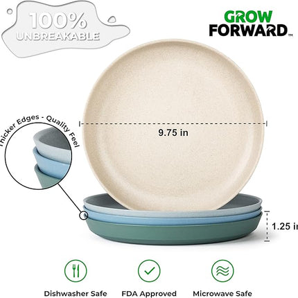 Grow Forward Premium Wheat Straw Plates and Bowls Sets - 8-Piece Wheat Straw Dinnerware Sets - Unbreakable & Reusable Microwave Safe Plastic Dinner Plates for Outdoors, RV, Camping Dishes - Oasis