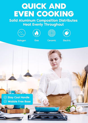 GOTHAM STEEL 20 Piece Copper Pots and Pans Set Nonstick Cookware Set + Complete Ceramic Bakeware Set for Kitchen with Long Lasting Non Stick, Dishwasher/Oven Safe, Non Toxic – Turquoise