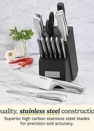 Cuisinart Stainless Steel Hollow Handle 15-Piece Cutlery Block Set, Kitchen Knife Set with Steel Blades for Precise Cutting, Durable Knives with Ergonomic Handles, C77SS-15PK