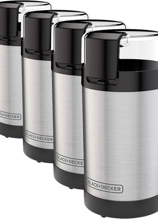 BLACK+DECKER One Touch Coffee Grinder, 2/3 Cup Coffee Bean Capacity, Spice Grinder, One Touch Push-Button Control -150 Watts -Stainless Steel Blades (Pack of 4)