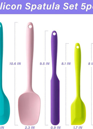 Silicone Spatula Set, 5 Piece Food Grade Rubber Spatulas for Baking, Cooking, and Mixing High Heat Resistant Non Stick Dishwasher Safe BPA-Free (Multicolor)