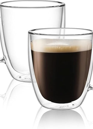 CNGLASS Large Double Wall Glass Coffee Mug 17 oz,Insulated Glass Coffee Cups with Handle,Set of 2