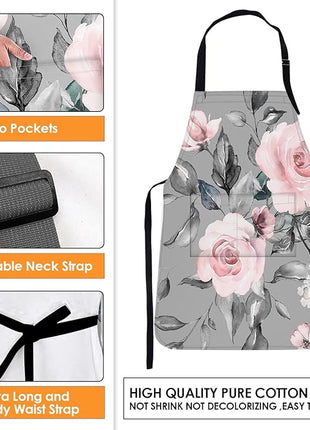 Britimes Spring Flowers Leaves Floral Apron Home Kitchen Cooking Baking Gardening for Women Men with Pockets 32x28 inch