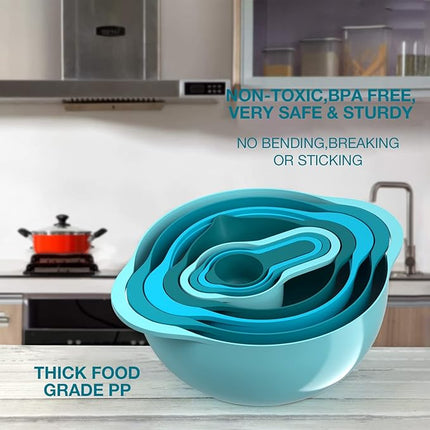 Mixing Bowls-Plastic Nesting Mixing Bowl Set of 8, Kitchen Gadgets for Apartments Space Saving, Including Measuring Cups Sifter Colander, Easy Storage Cooking Baking, Rv Camper Accessories, No BPA