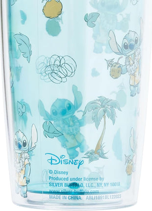 Silver Buffalo Disney Lilo and Stitch Hawaiian Shirt and Coconuts Pattern Double Wall Travel Tumbler with Slide Close Lid, 20 Ounces
