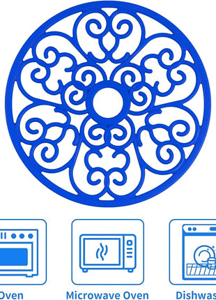 CHEFBEE 3PCS Silicone Trivet Mat - Flexible Non-Slip Heat Resistant Modern Kitchen Teapot Trivets Set for Hot Dishes, Table, Countertop Blue