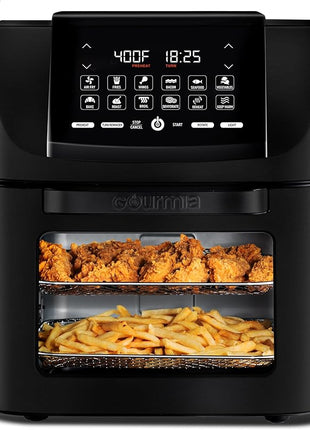 Gourmia Air Fryer - 14 Qt All-in-One Oven with Rotisserie, Digital Display with 12 Presets, Roast, Bake, Broil, Dehydrate, Dishwasher Safe Accessories, Black