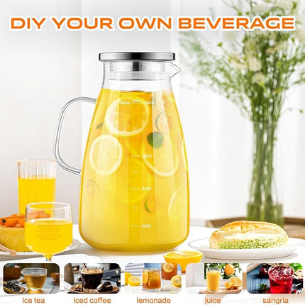 1 Gallon 128oz Glass Pitcher, Water Pitcher with Lid and Spout, Glass Carafe for Hot/Cold Drink, Water Jug for Iced Tea, Coffee, Juice, Milk, Beverage (Extra-Wide Mouth)