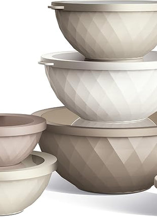 COOK WITH COLOR Mixing Bowls with Lids - 12 Piece Plastic Nesting Bowls Set includes 6 Prep Bowls and 6 Lids, Diamond Design - Microwave Safe, Brown