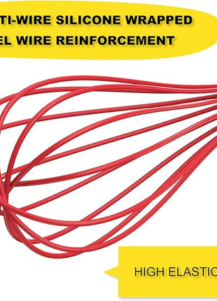 NileHome Silicone Whisk Set 8" 10" 12", 3 Pack Kitchen Whisk Kitchen Wisk Wire Whisks for Cooking, Whisking, Blending, Beating, Stirring-Red