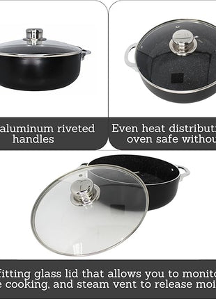 IMUSA 4.4Qt Bistro Ceramic Nonstick Caldero/Dutch Oven with Glass Lid, Black