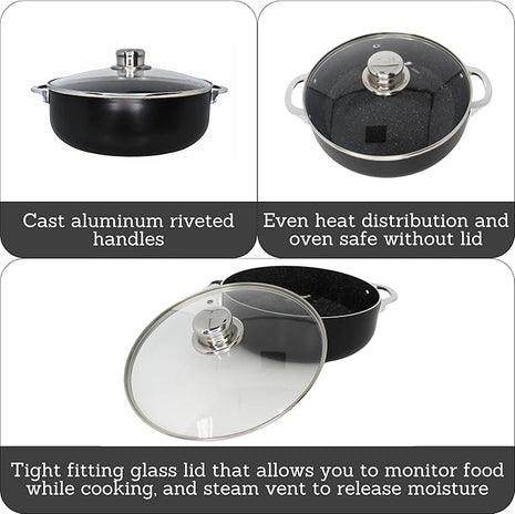 IMUSA 4.4Qt Bistro Ceramic Nonstick Caldero/Dutch Oven with Glass Lid, Black