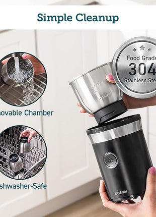 COSORI Electric Coffee Grinders for Spices, Seeds, Herbs, and Coffee Beans, Spice Blender and Espresso Grinder, Wet and Dry Grinder, Included 2 Removable Stainless Steel Bowls, Black