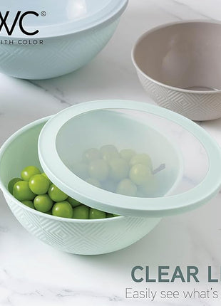 COOK WITH COLOR Mixing Bowls with Lids - 12 Piece Plastic Nesting Bowls Set includes 6 Prep Bowls and 6 Lids, Rhombus Design - Microwave Safe (Mint)