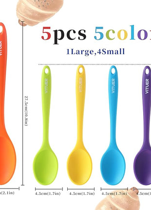 5PCS Silicone Serving Spoons Set, Vituer Heat Resistant Kitchen Spoons for Cooking, Mixing, Stirring and Serving, Dishwasher Safe (5 Pack, Multicolor)