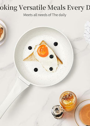 8 Inch Non Stick Frying Pan - White Ceramic Non Stick Skillet Frying Pans, Safe&No Toxic Egg Omelette Frying Pan, Small Nonstick Cookware Cooking Pan, Induction Compatible, PFOA&PFAS Free