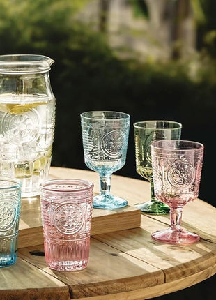 Bormioli Rocco Romantic Set Of 4 Cooler Glasses, 16 Oz. Colored Crystal Glass, Cotton Candy Pink, Made In Italy.