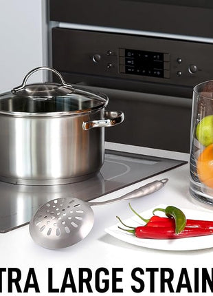 Zulay Kitchen Stainless Steel Slotted Spoon - 14.5” Large Skimmer Frying Spoon for Draining & Serving - Heat-Resistant, Rust-Proof & Dishwasher Safe Kitchen Utensil for Everyday Use