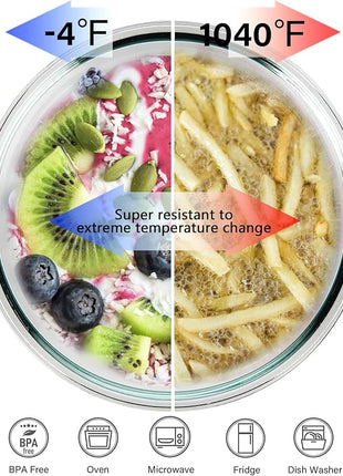 WhiteRhino Glass Mixing Bowl with Lids Set of 4,(1,1.5,2.5,3.7) Large Salad Bowl,Space-Saving Stacking Bowl for Kitchen Food Storage,Glass bowl for Cooking,Baking